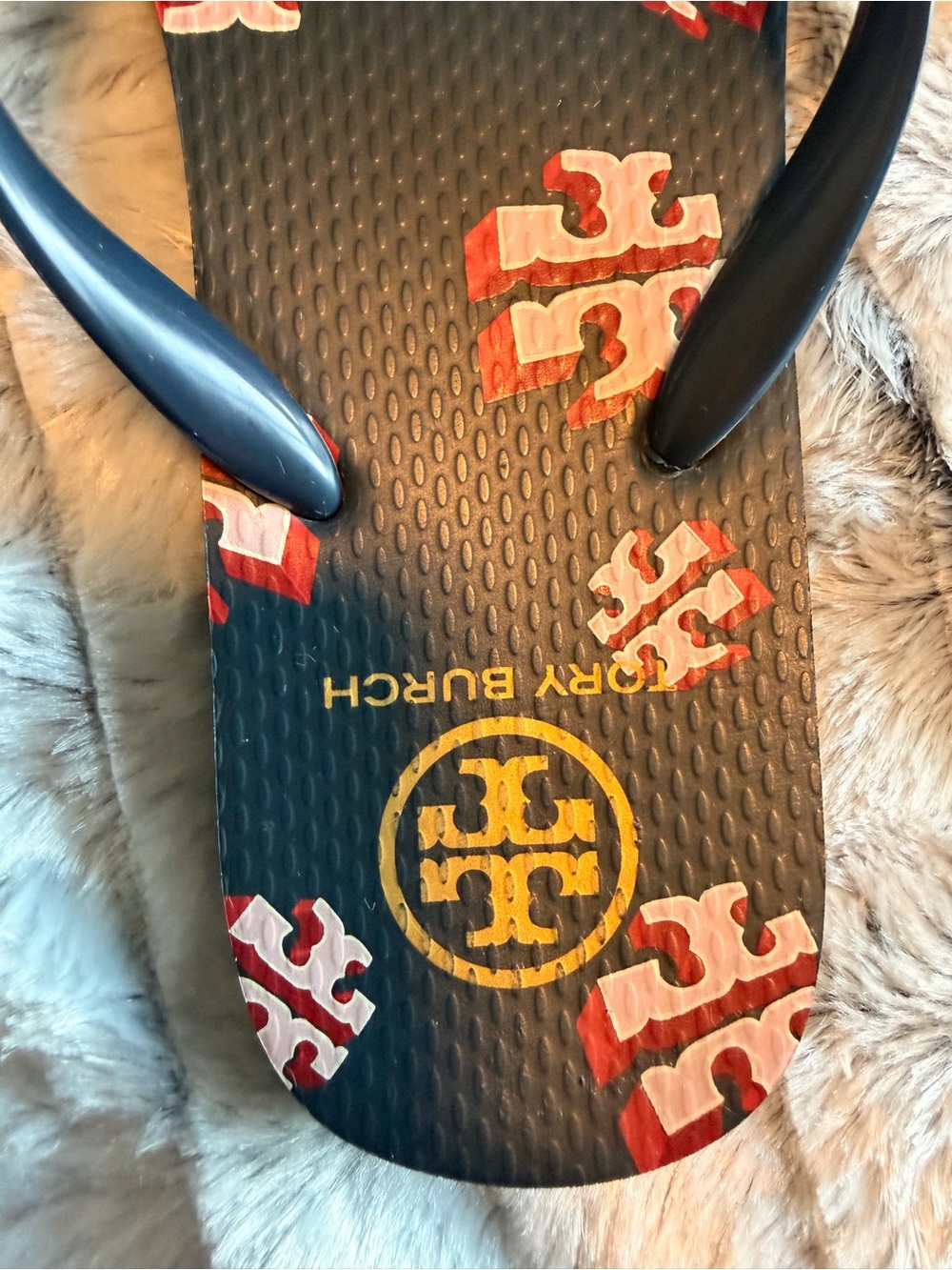 Tory Burch Women’s Navy Blue Logo Flip Flops - Picture 9 of 14